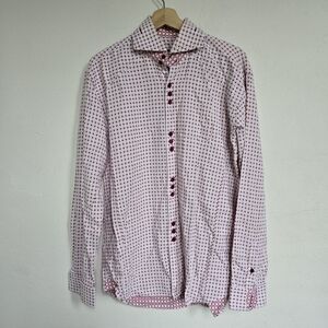Bogosse Mens Button Up Shirt Size 4 Large Red Dot Check Designer Style